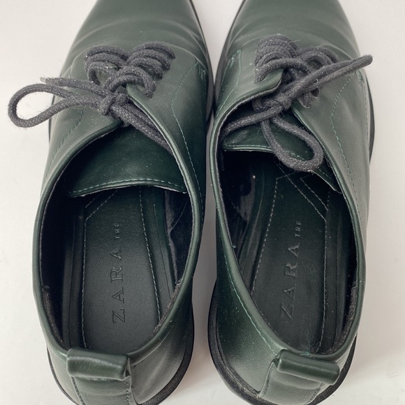Zara Shoes Women US 6.5 EU 37 Green Blucher Oxford Chunky Lug Sole Platform - Picture 11 of 12